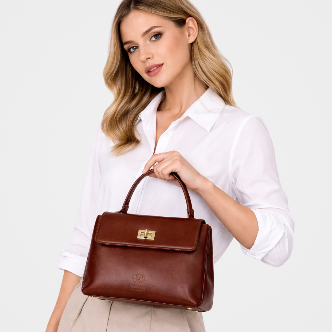 Maison Revelle Empress Satchel premium leather top handle bag gold turn-lock