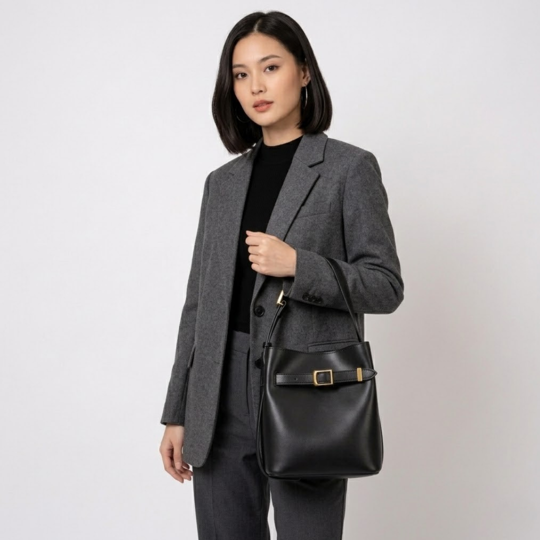 Maison Revelle Le Sillage Dore premium leather bucket bag gold buckle design