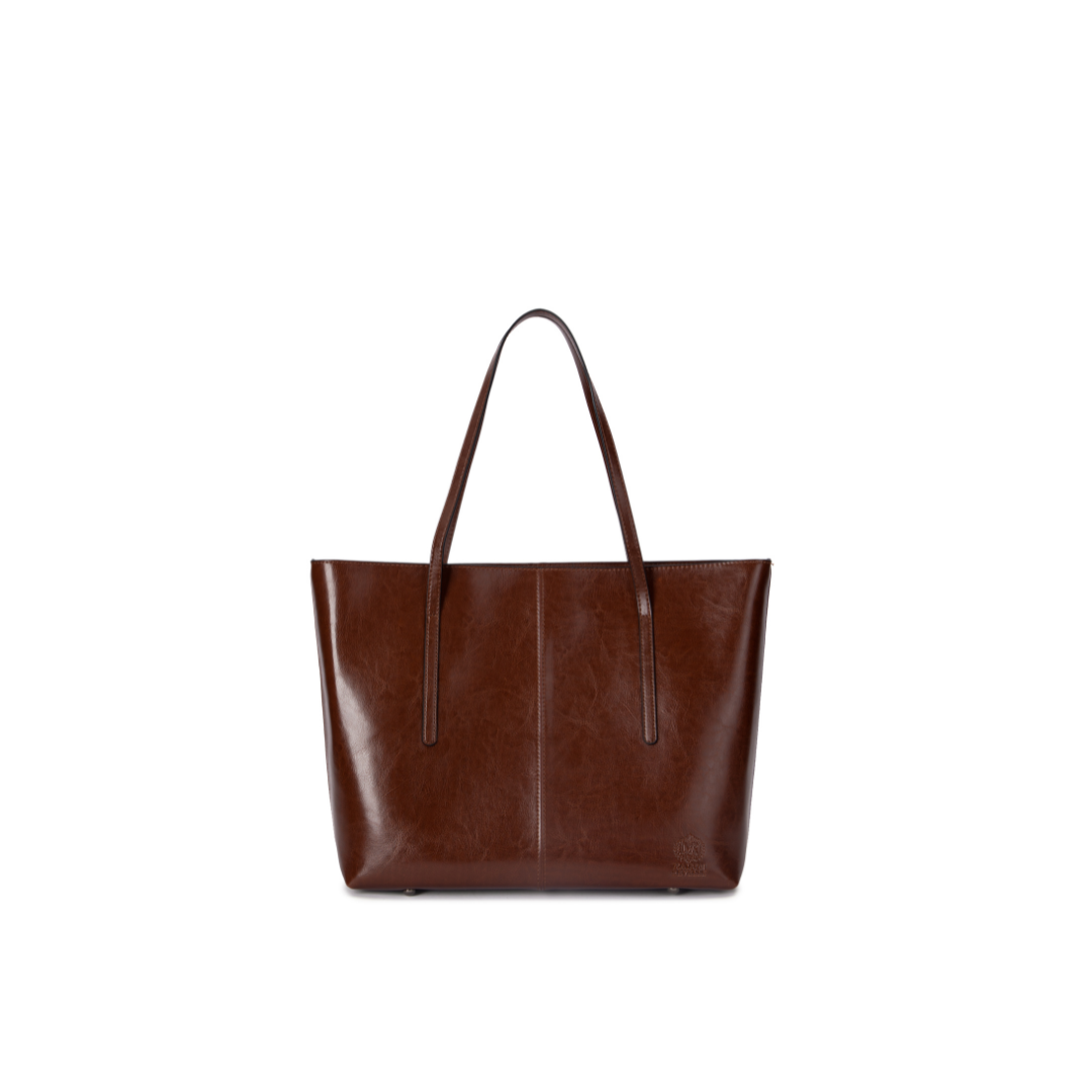 Maison Revelle Marquise de Lumiere high-shine leather tote brown variant